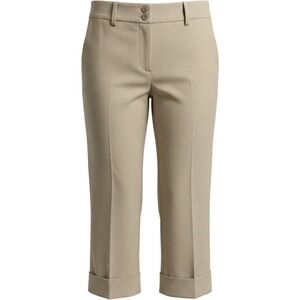Tribella Womens Wide Leg Cuffed Crop Dress Pants Beige Size 4 Stretch Trouser